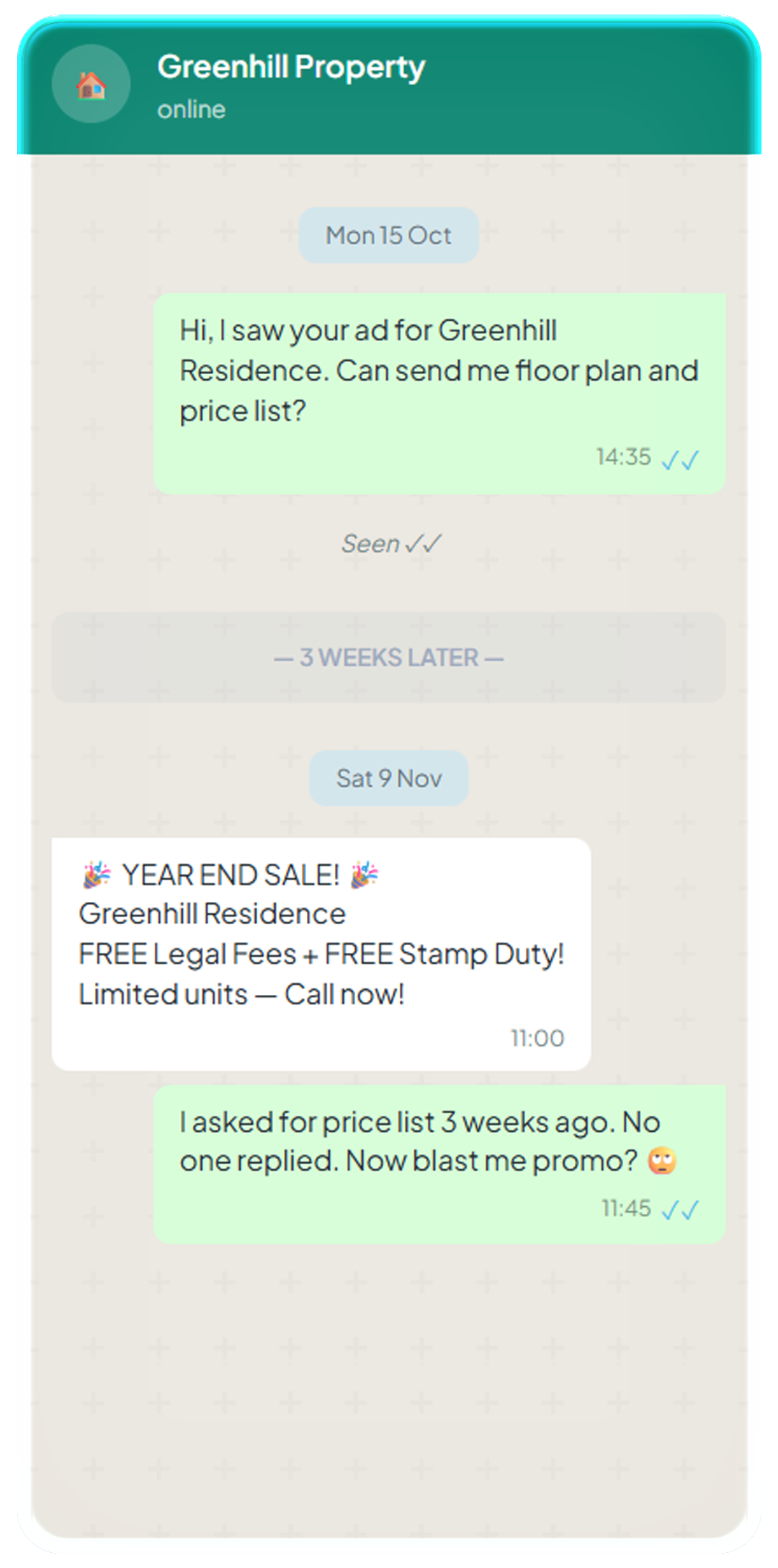 You ghosted the client. Actual WhatsApp screenshot