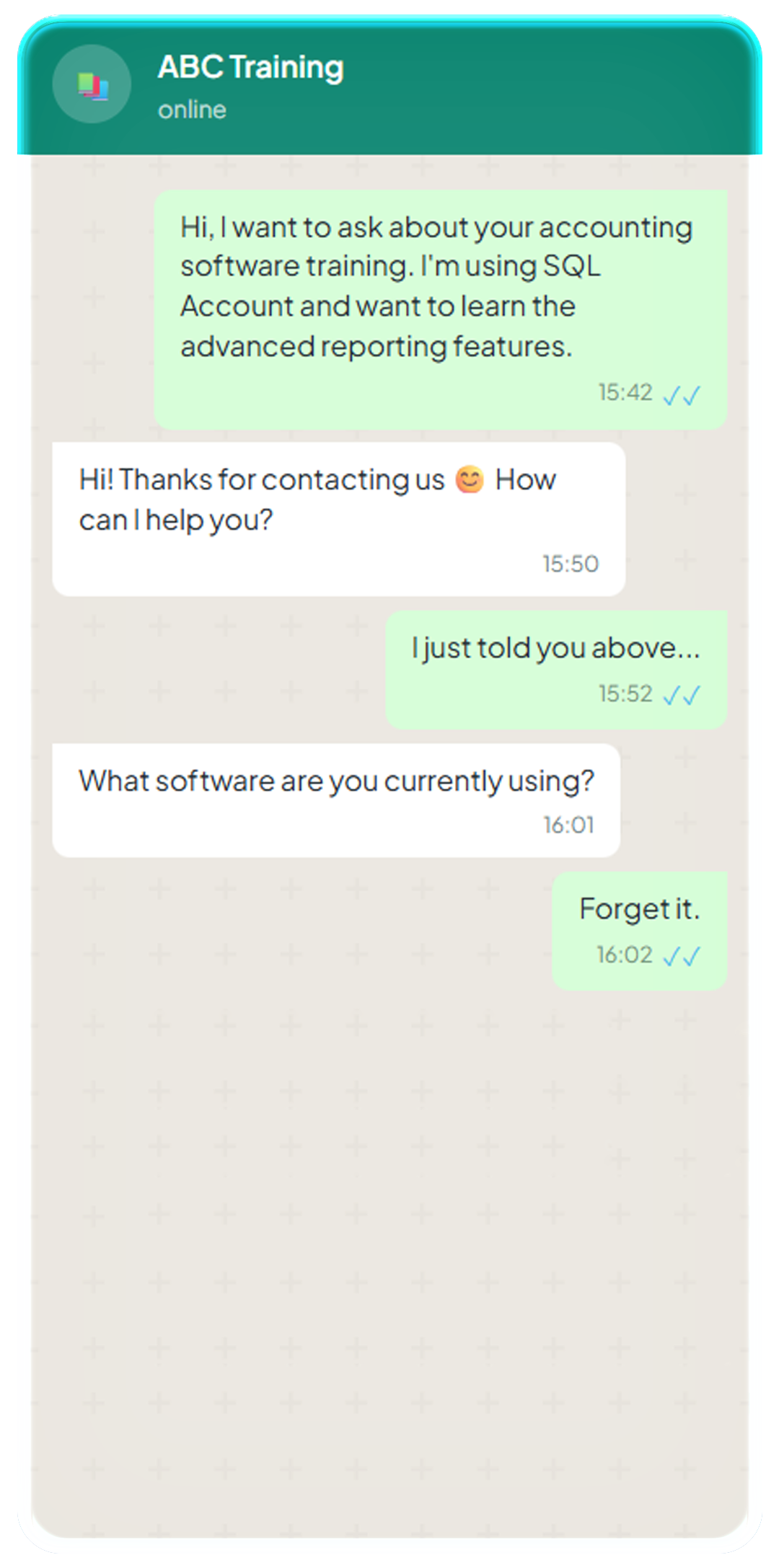 Copy-paste replies.actual WhatsApp screenshot