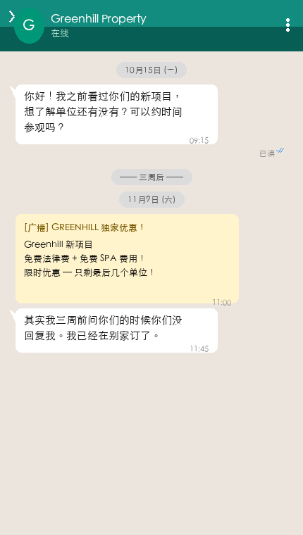 是你冷落了客户 · WhatsApp 真实聊天截图